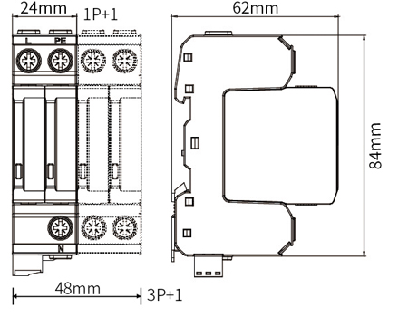 Dimensions of 20kA AC Power SPD